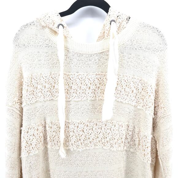 Free People Oversize Ivory Candy Crochet Lace Hoodie Kanga Pouch Tunic SweaterXS - Picture 2 of 12